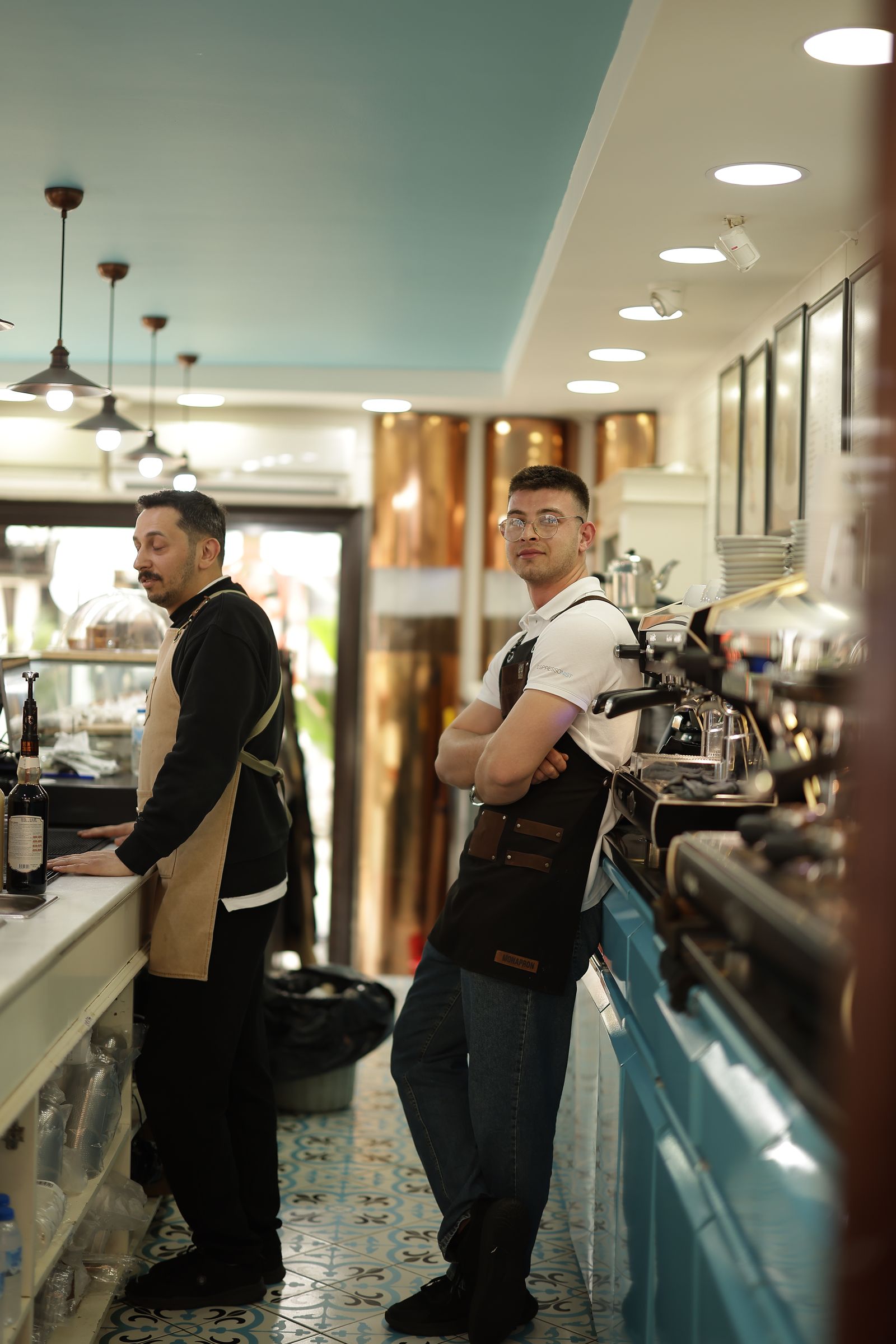 Staff working in a modern cafe